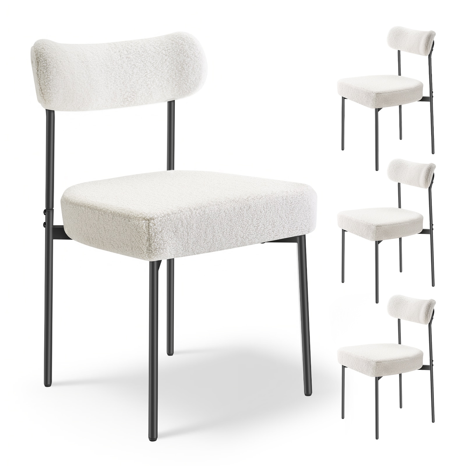Set Of 4 Boucle Dining Chairs Modern Kitchen Chair Curved Backrest Metal Legs_voghion.com